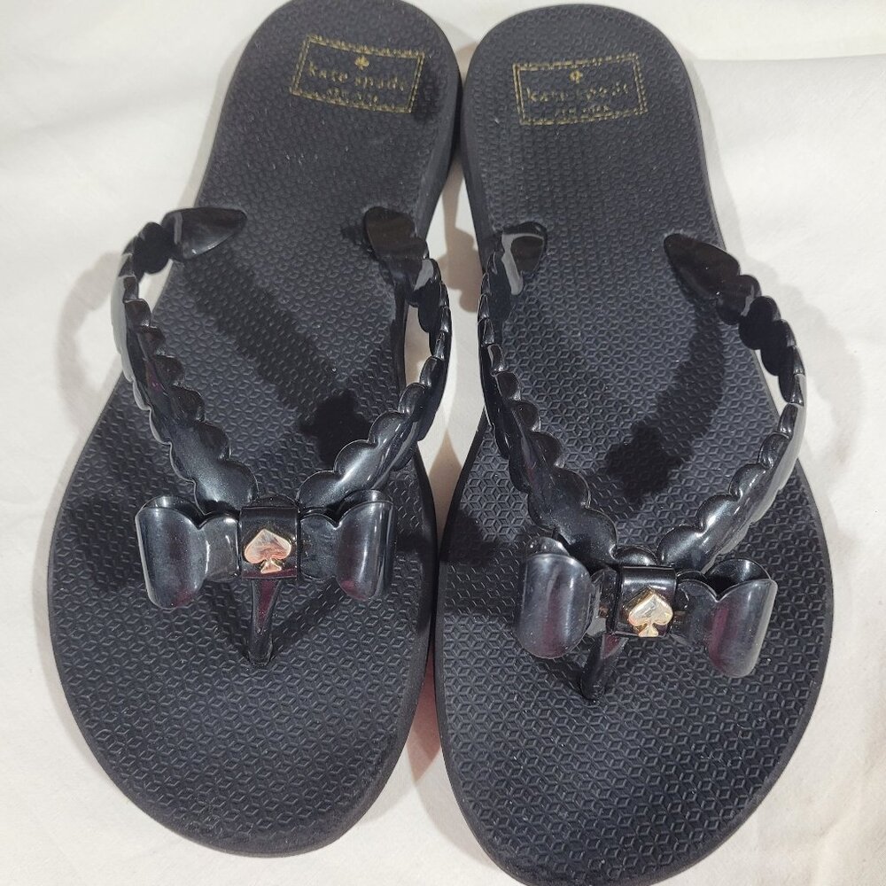 Women's Kate Spade Bowtie Black Flip‎ Flops 9/10